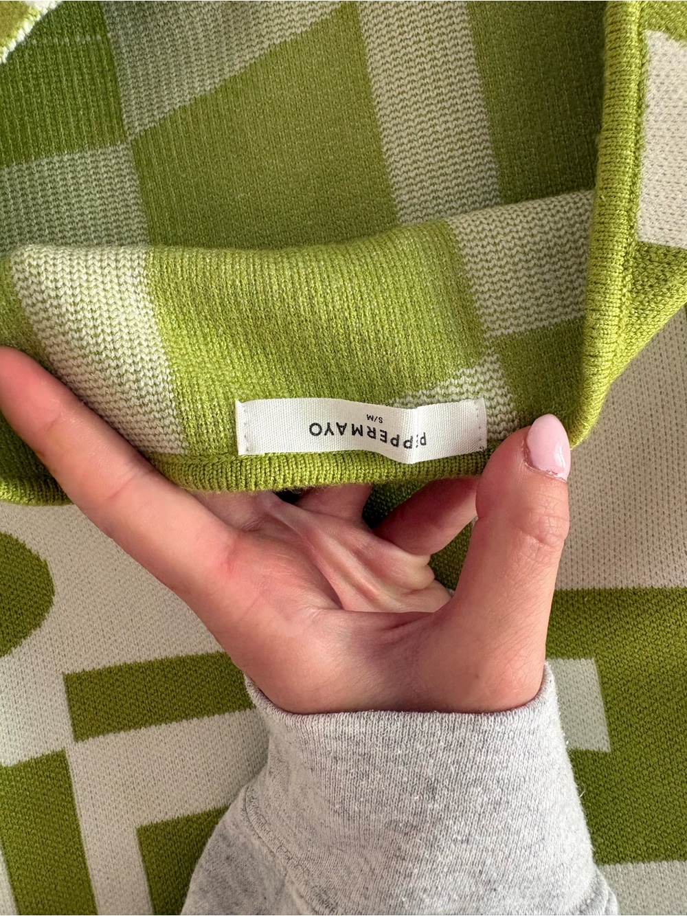 Peppermayo Green and White Geometric Knit Mini Dress - Picture 3 of 3